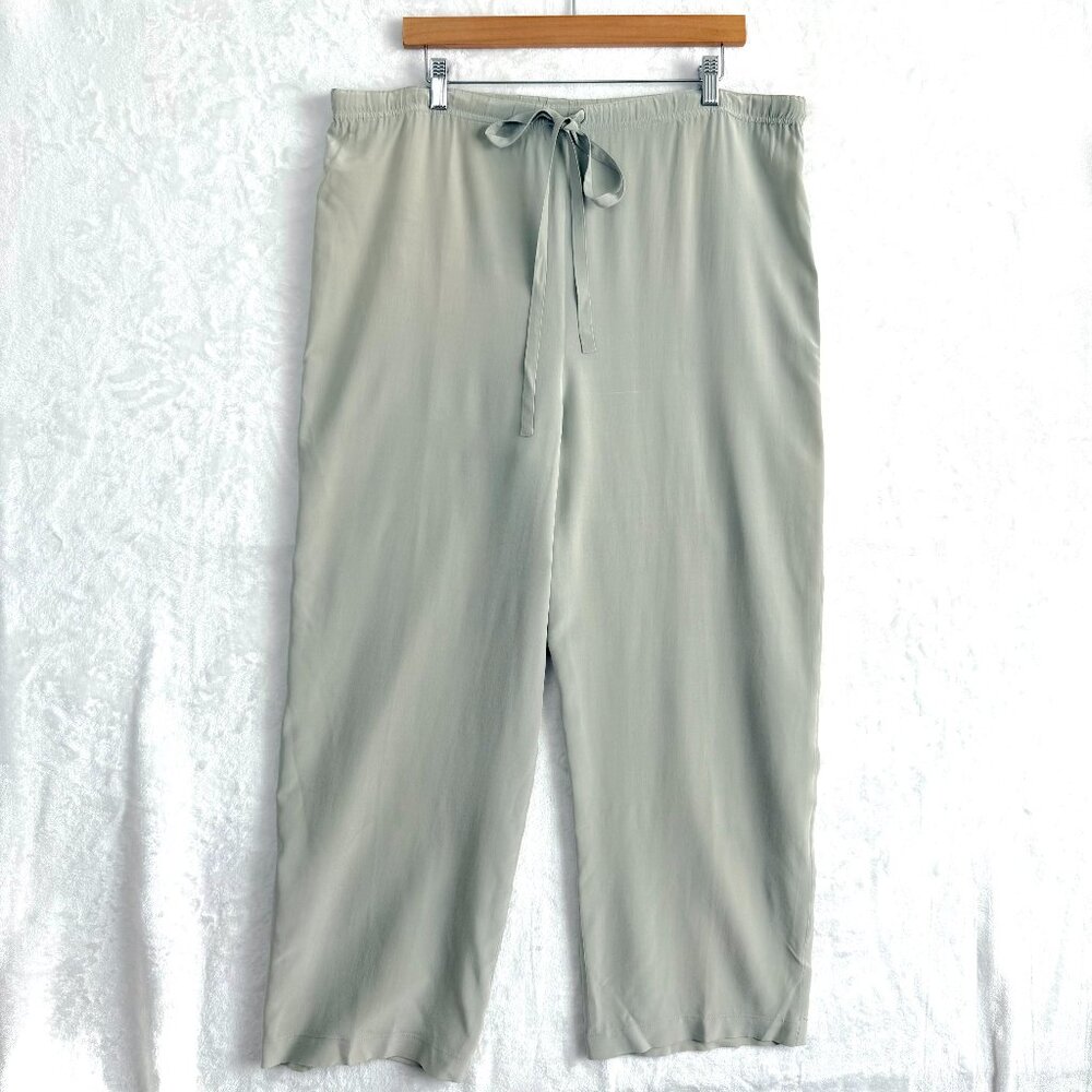Gala Wide Leg High Rise 100% Silk Satin Pants Womens S Green Neutral
